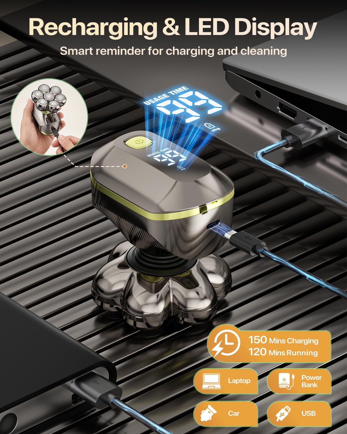 TEPOTZ all included attachments laid out to show 5-in-1 grooming versatility