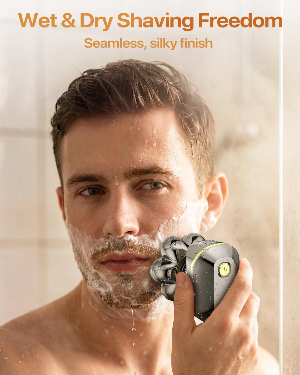 TEPOTZ used in shower setting showing wet shave option and time-saving routine
