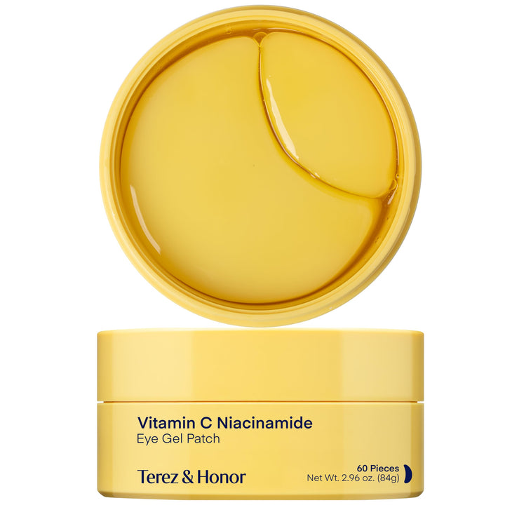 Terez & Honor front packaging showing 60-piece brightening patch set and benefits