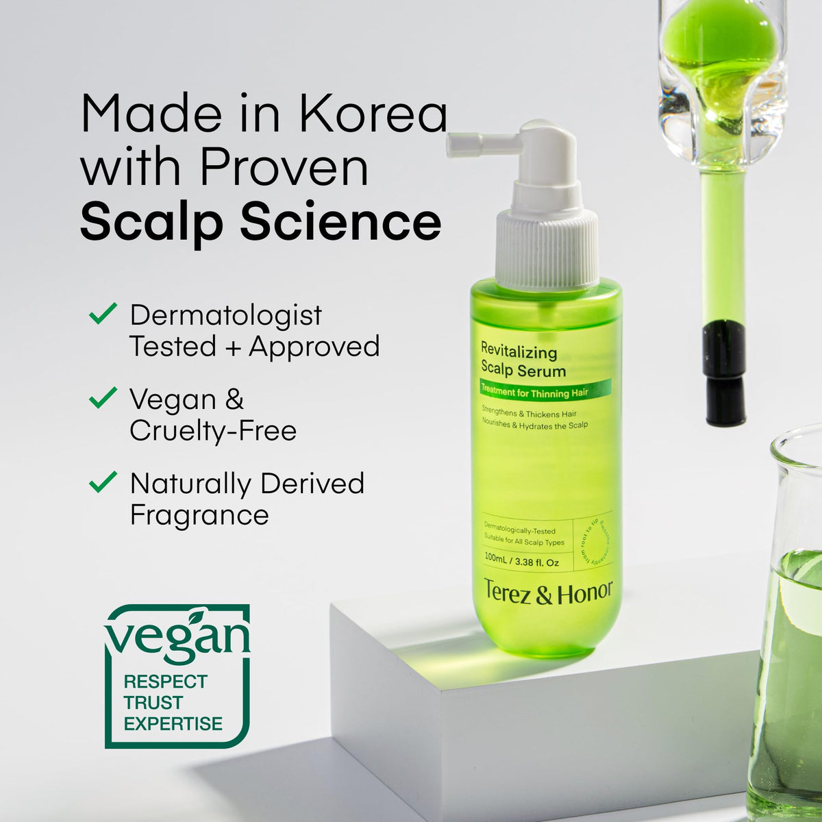 TEREZ & HONOR spray nozzle close-up for precise scalp application