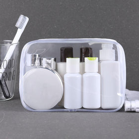 Tergy filled bag with travel toiletries illustrating waterproof protection