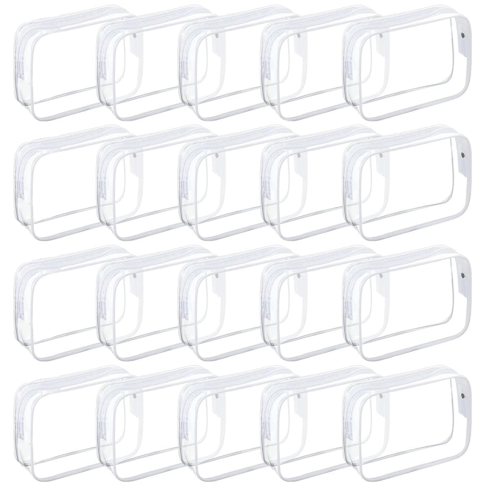 Tergy front view clear cosmetics bag showing contents for quick selection
