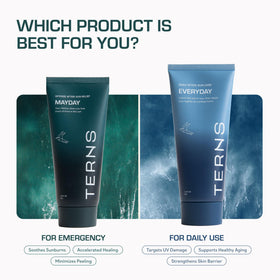 TERNS Mayday applied to facial cheek showing gentle, nongreasy finish and soothing benefit
