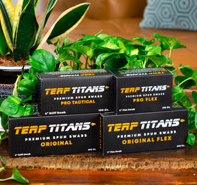 Terp Titans swab beside a coin for scale to show compact size and precise reach