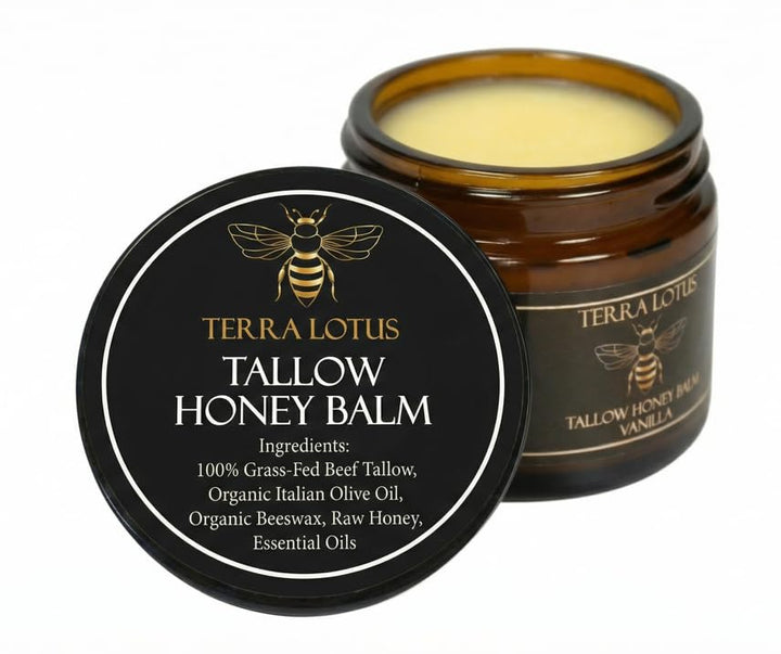 Terra Lotus jar front label showing vanilla scent and natural ingredients benefit clarity