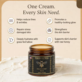 Terra Lotus balm being applied to hands showing smoothing and hydration benefit