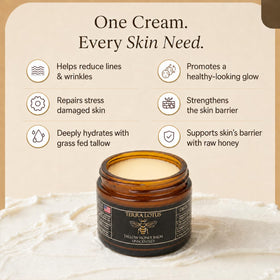 Terra Lotus open jar with visible raw honey and olive oil, showing natural ingredients