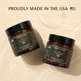 Terra Lotus balm on a bathroom shelf in a natural setting suggesting daily routine benefit