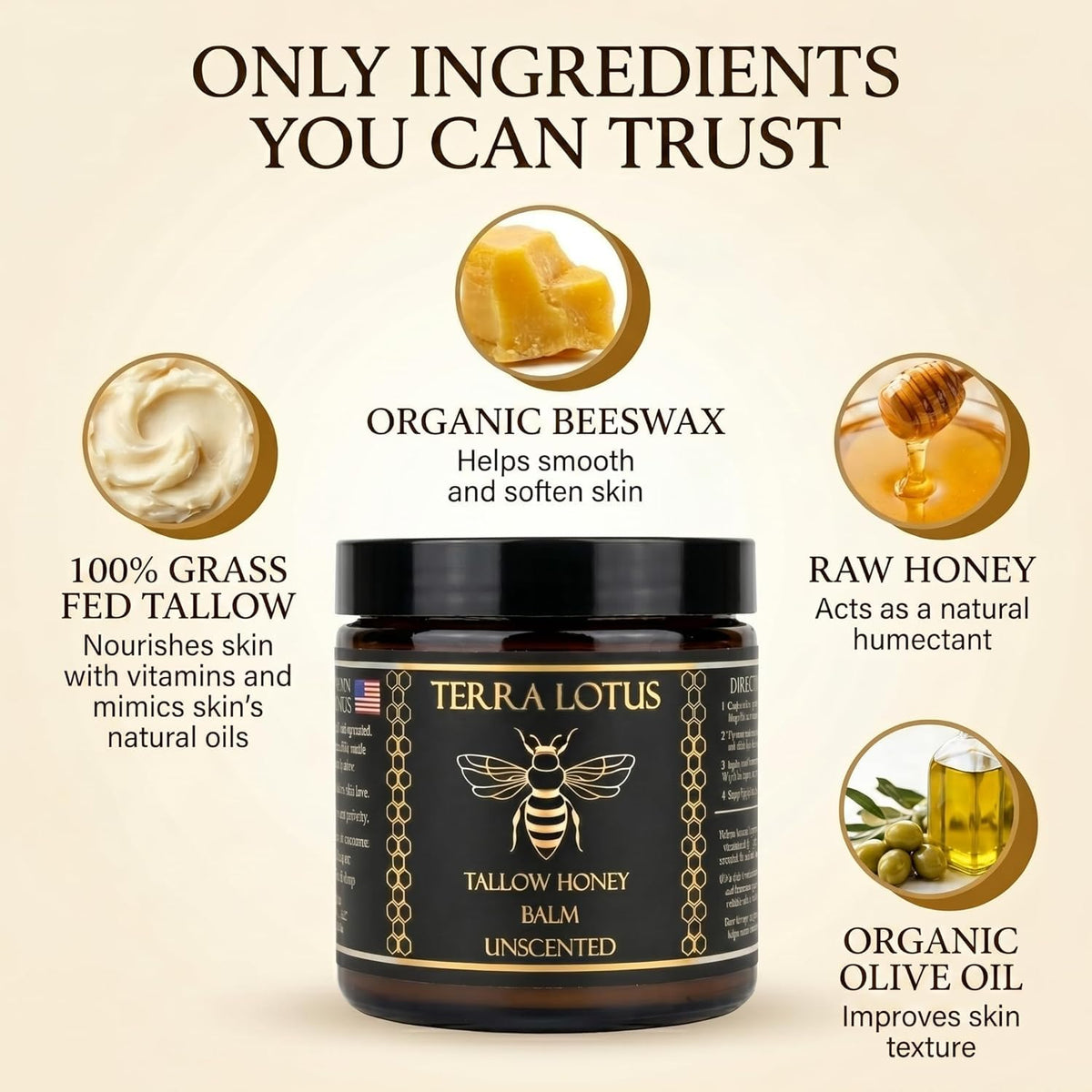 Terra Lotus spoon with honey-tallow blend showing natural ingredients benefit