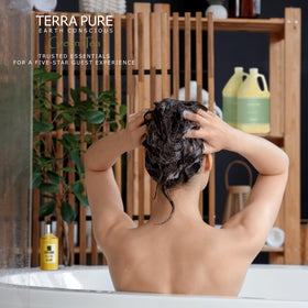 Terra Pure being added to a service cart during restocking for efficient housekeeping benefit