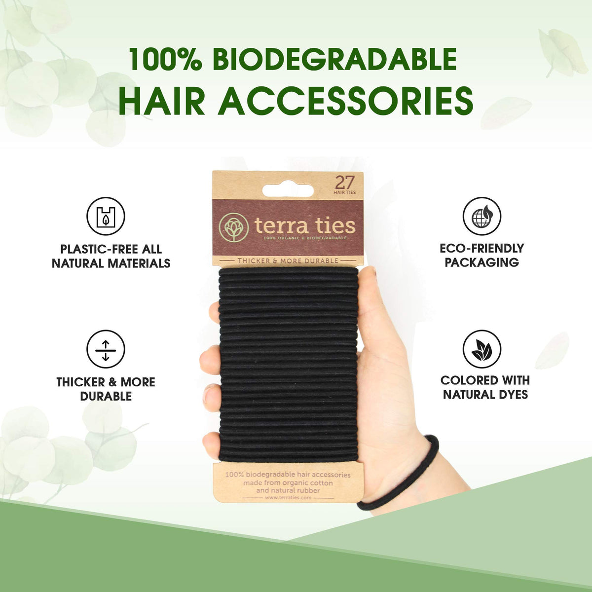Terra Ties used in a high ponytail showing secure hold without creases benefit
