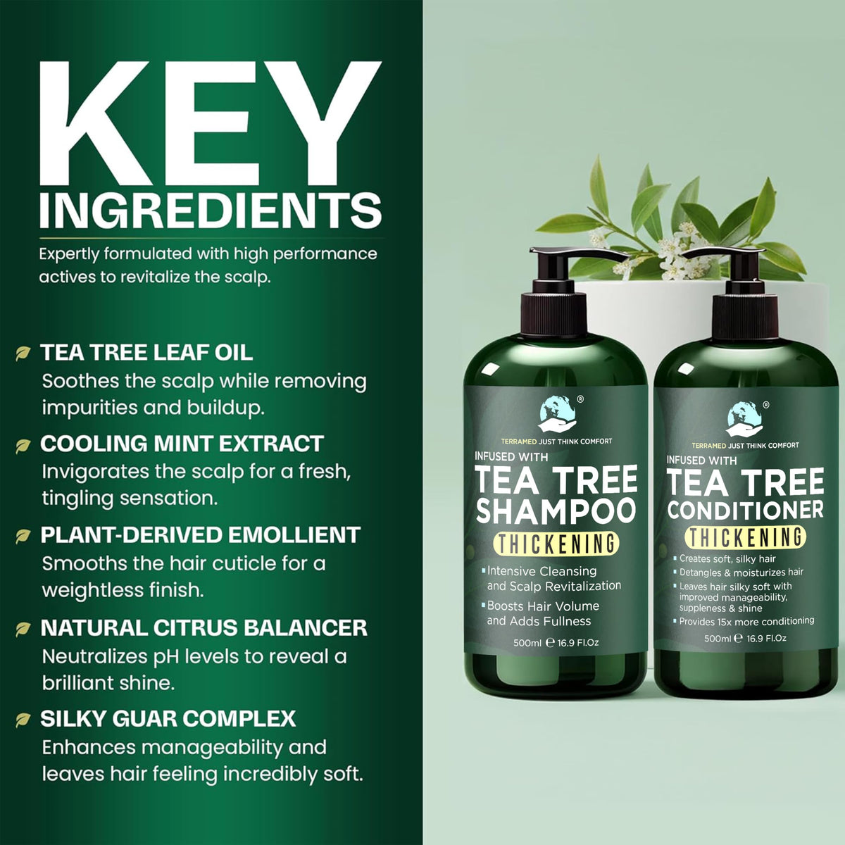 Terramed conditioner in hand demonstrating creamy spread and strengthening benefit