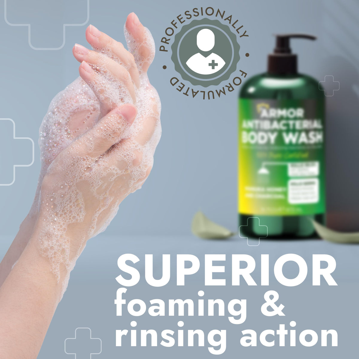 Terramed body wash in shower use with man and woman for daily freshness