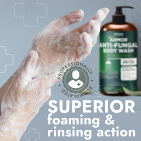 Terramed wash being used in shower to control odor after workouts