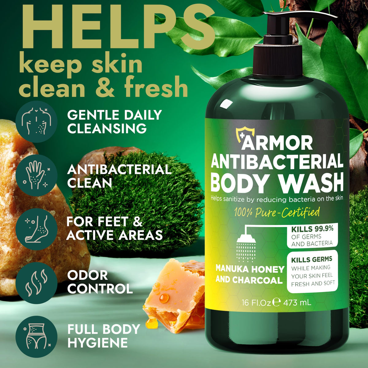 Terramed label close-up highlighting ingredients and antibacterial benefit
