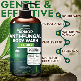 Terramed label close-up highlighting tea tree and aloe ingredients