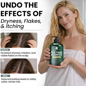 Terramed tea tree shampoo texture close-up showing creamy lather and clarifying effect