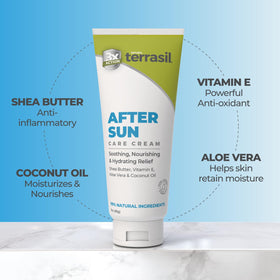 terrasil applied on shoulder demonstrating soothing relief and hydrated skin