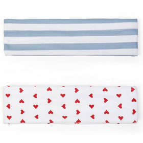 TERSE heart-pattern headband detail showing print clarity and festive look
