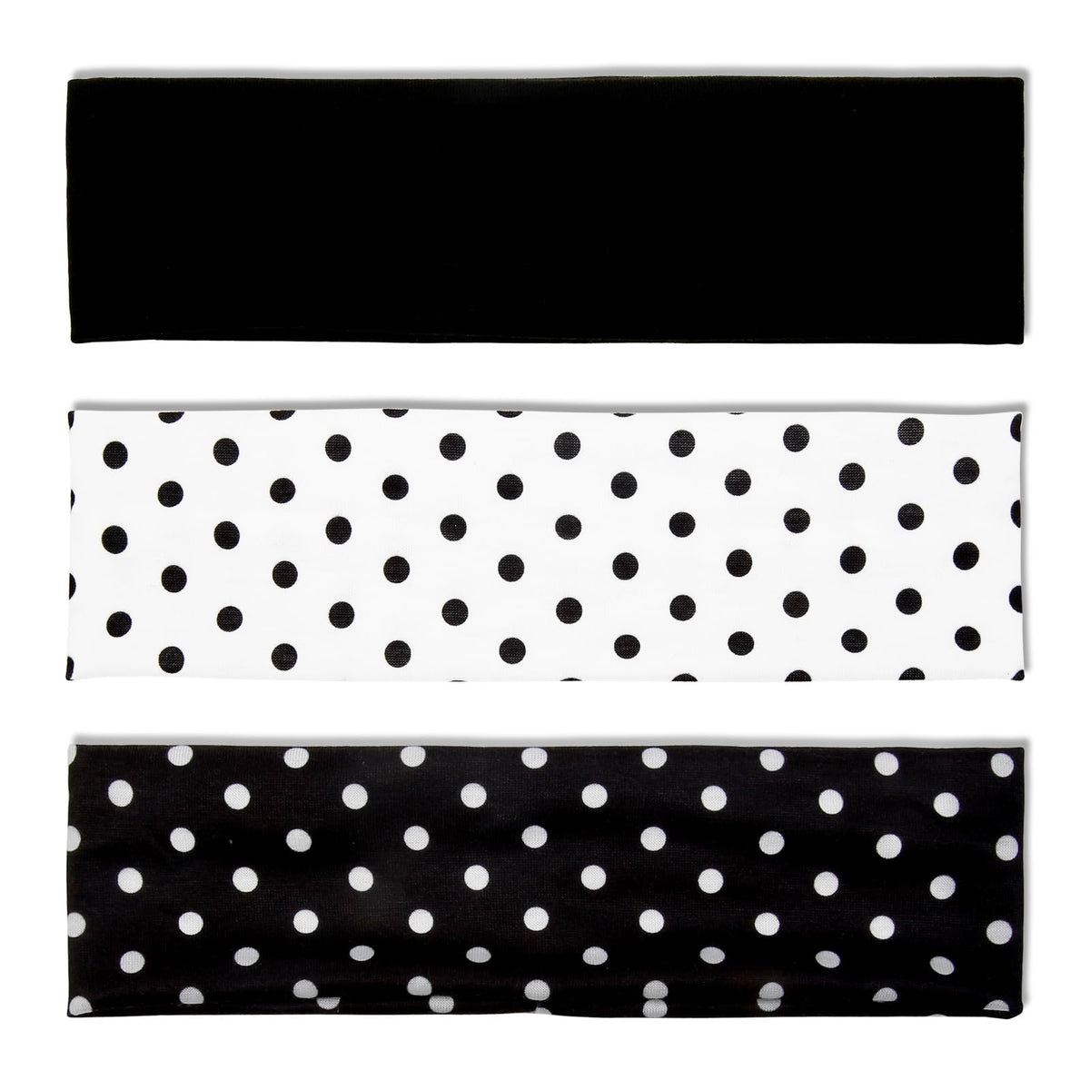 TERSE front view of three polka dot headbands showing pattern and packaging benefit