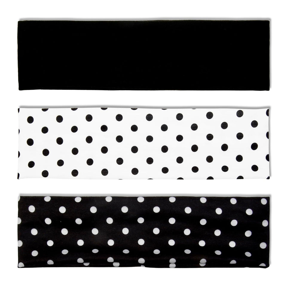 TERSE front view of three polka dot headbands showing pattern and packaging benefit