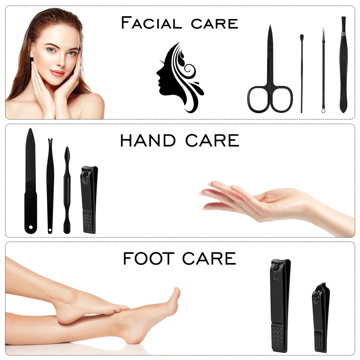 Terulltase tools laid out displaying ten stainless steel grooming implements for full care
