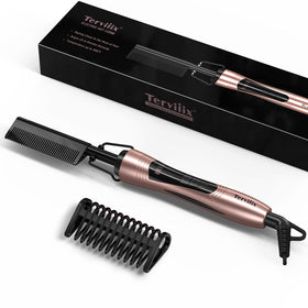 Terviiix front view of the heated comb showing design and controls for precise styling
