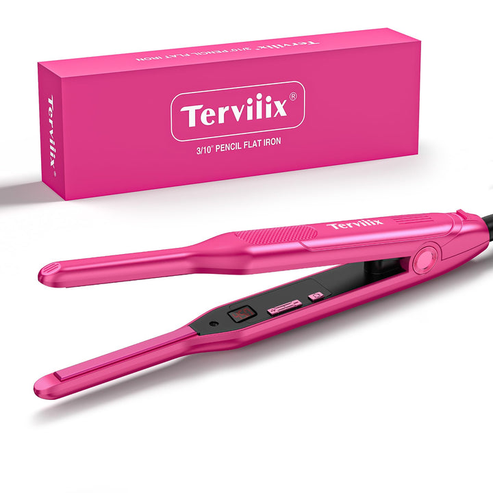 Terviiix front view pink mini flat iron shows compact design and portability