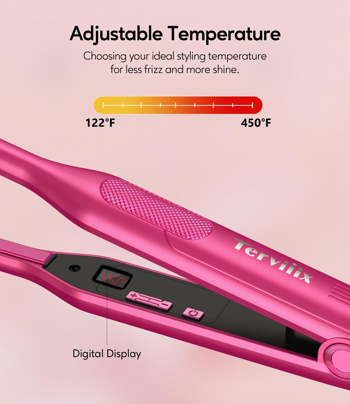 Terviiix LCD display showing precise temperature control for safe styling