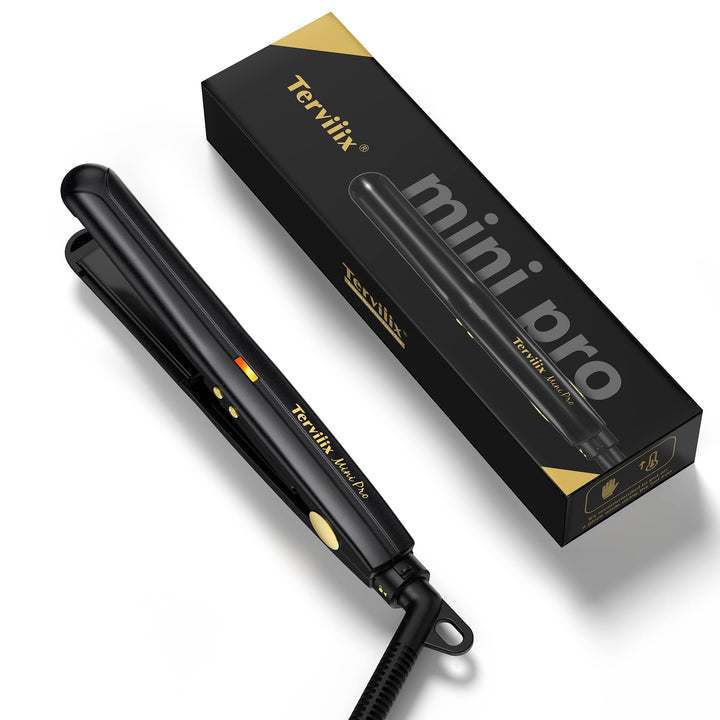 Terviiix mini flat iron front view showing compact design and control buttons for travel convenience