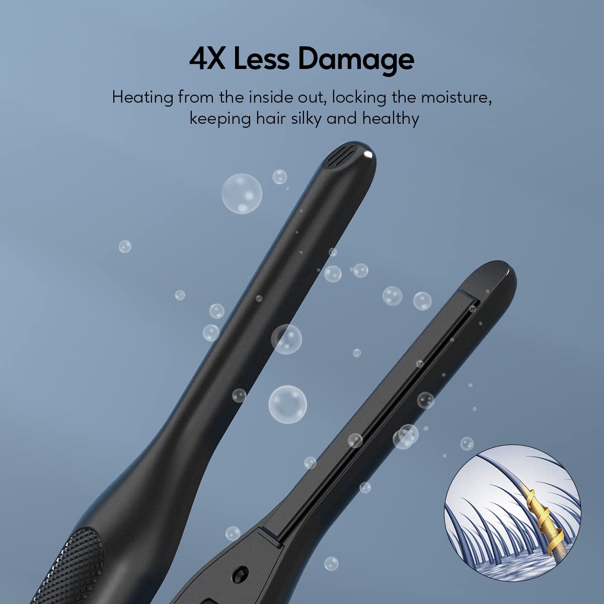 Terviiix ceramic tourmaline plate close-up illustrating even heat and reduced frizz benefit