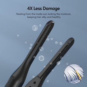 Terviiix ceramic tourmaline plate close-up illustrating even heat and reduced frizz benefit