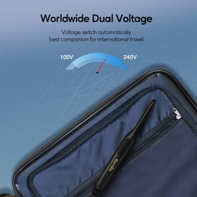 Terviiix pencil iron held in hand to show small scale and portability for travel-friendly styling