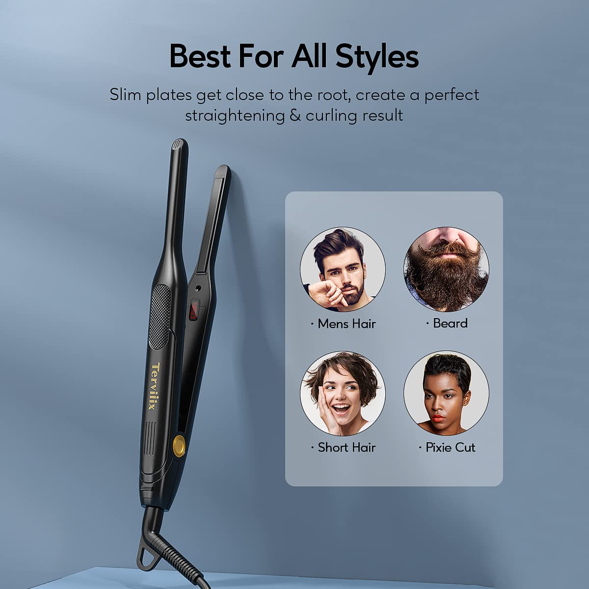 Terviiix flat iron with travel pouch and dual-voltage plug for convenient worldwide use