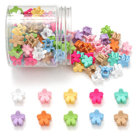 Tetizo front packaging showing 100 colorful mini flower hair clips for variety and value
