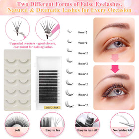 Tetutor mixed D-curl lashes laid out to show 8–15mm lengths for styling practice