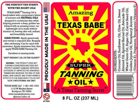 Texas Babe bottle on a beach at sunset evoking a radiant tan and relaxed lifestyle