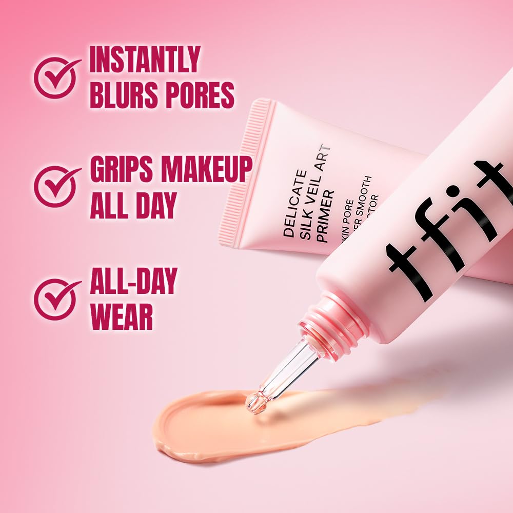 TFIT bottle staged next to foundation and brush for makeup prep benefit