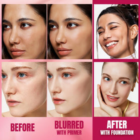 TFIT peach-tinted primer texture close-up for soft brightening
