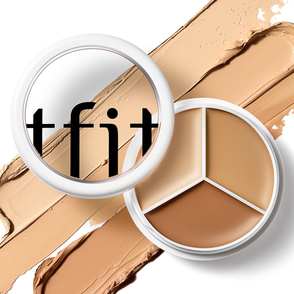 TFIT concealer compact open top view revealing three complementary color correctors