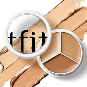 TFIT concealer compact open top view revealing three complementary color correctors