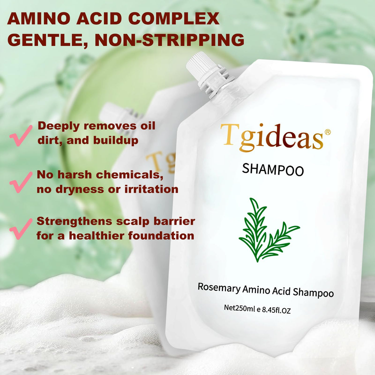 Tgideas shampoo texture lather in hand demonstrating gentle foaming and easy rinsing