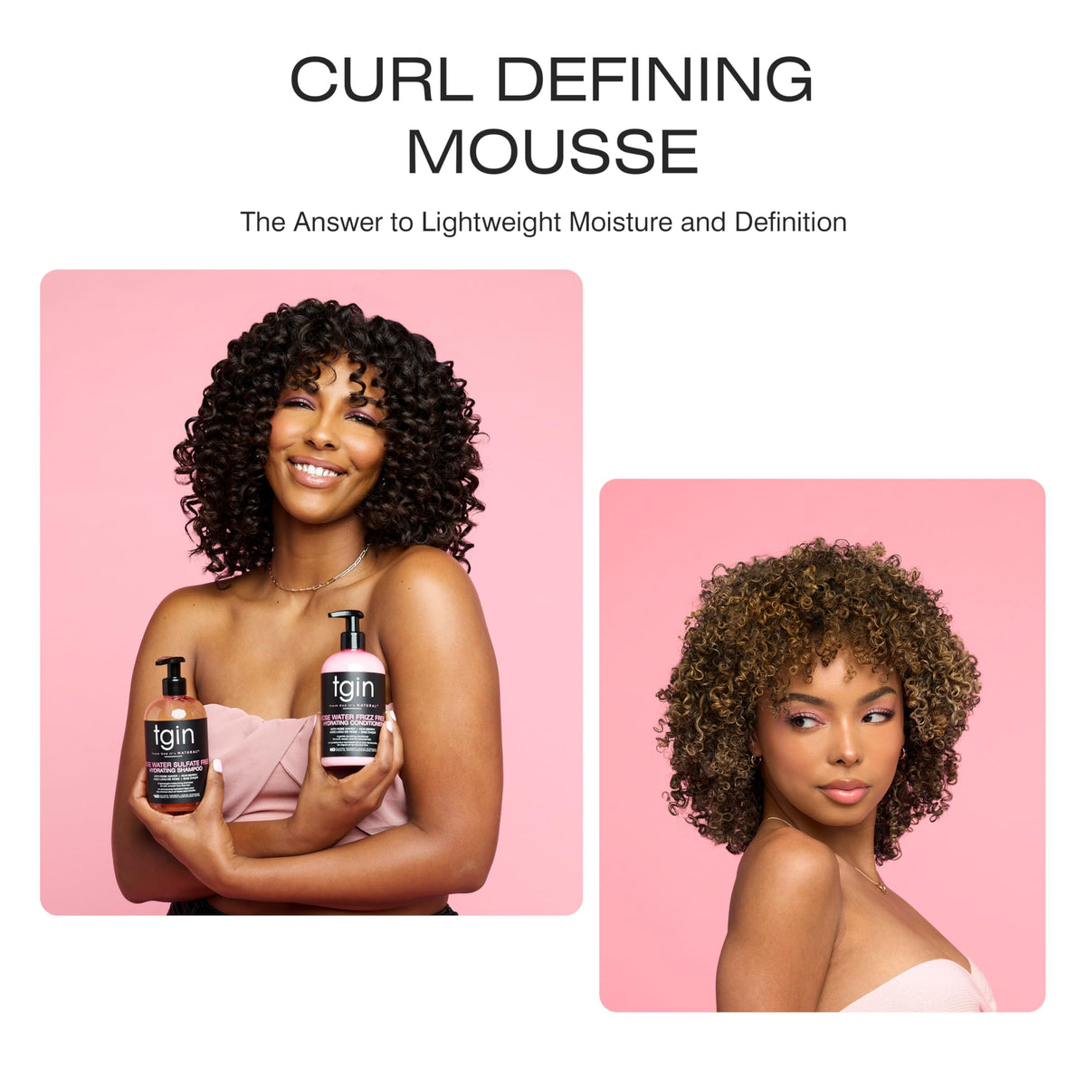 tgin before and after image showing reduced frizz and enhanced curl pattern