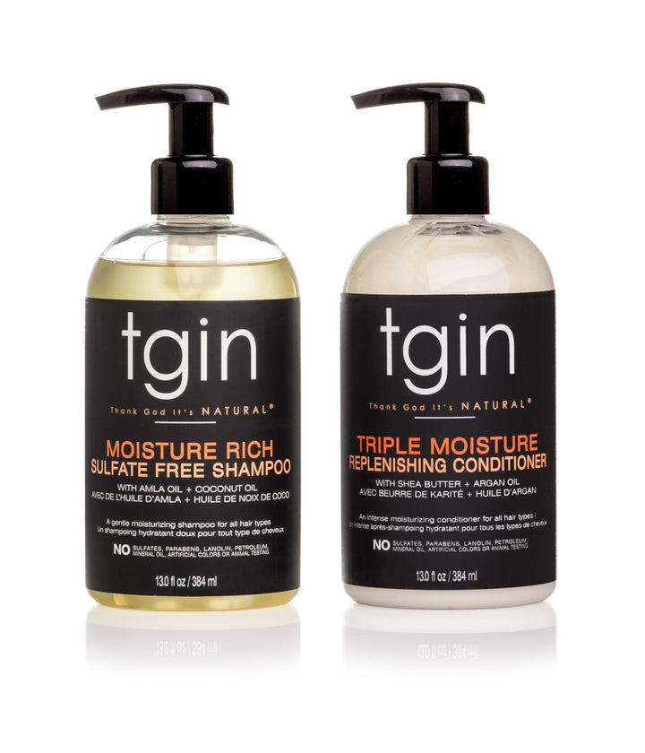 Thank God It's Natural duo front packaging showing bottle labels and benefits