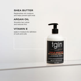 tgin styled shiny curls in lifestyle shot showing definition and frizz control