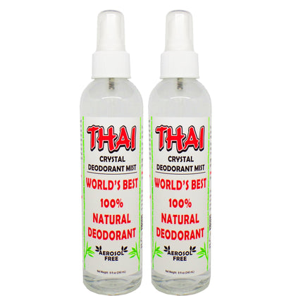 Thai Deodorant Stone front packaging showing two 8 oz bottles and clear labeling for convenience