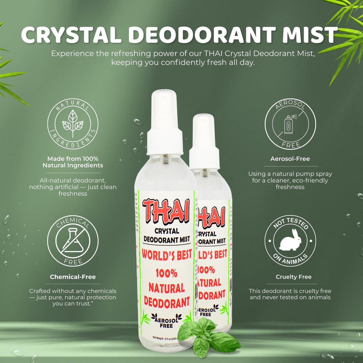 Thai Deodorant Stone pump nozzle detail emphasizing easy non-aerosol spray and control