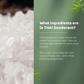 Thai Deodorant Stone clear mist drop on skin showing lightweight, non-staining texture