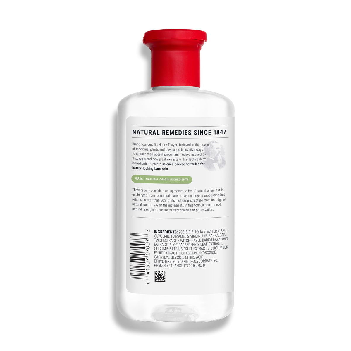 Side view of Thayers 12 oz bottle emphasizing size and packaging