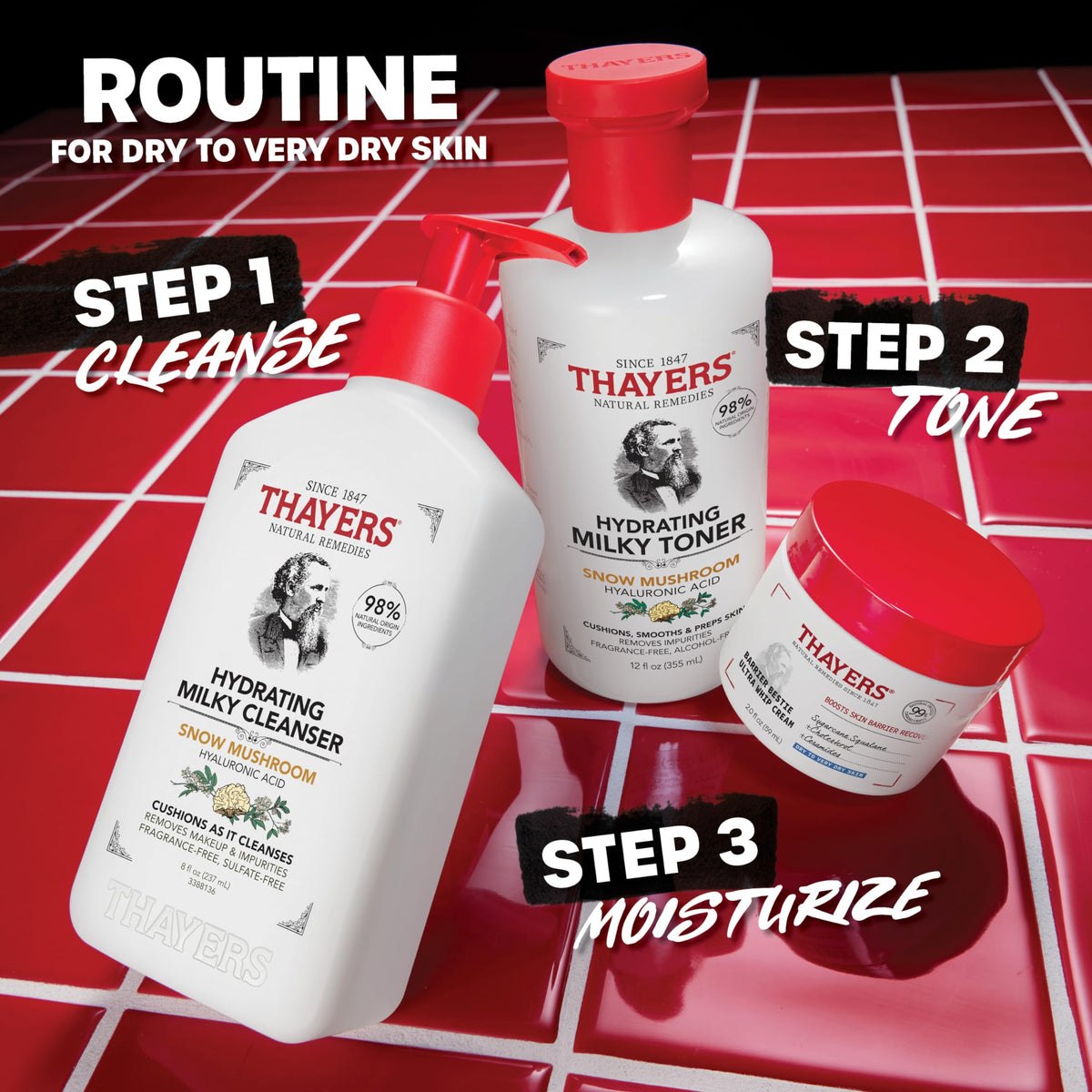 THAYERS applying cream to cheek demonstrating instant smoothing and hydration